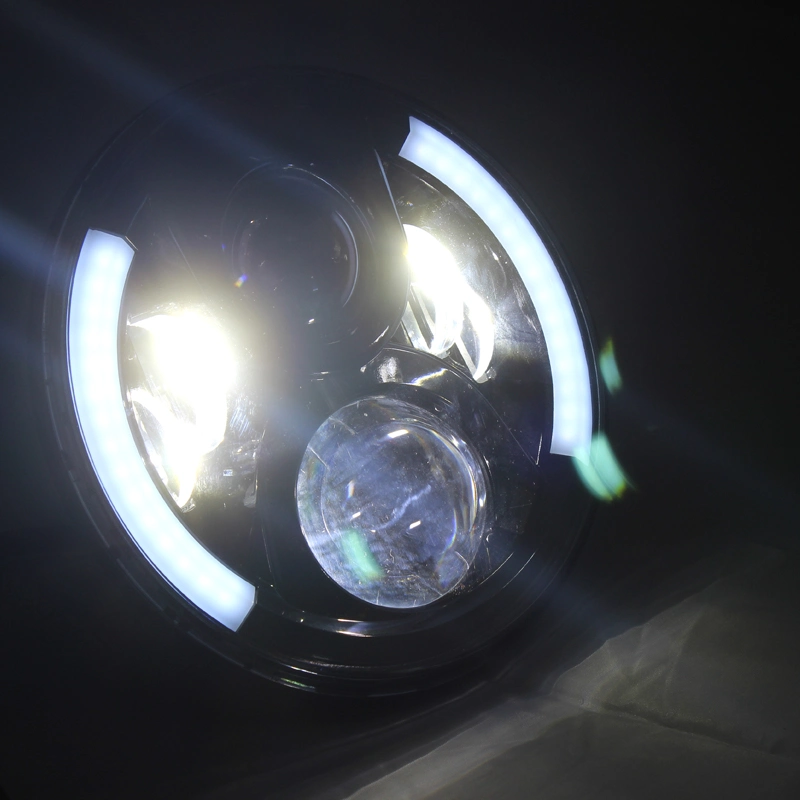 Gran cantidad de lúmenes motocicleta proyector de LED de alta faros de luz de cruce de negro 7'' 50W 12V y 7 pulgadas de faros LED