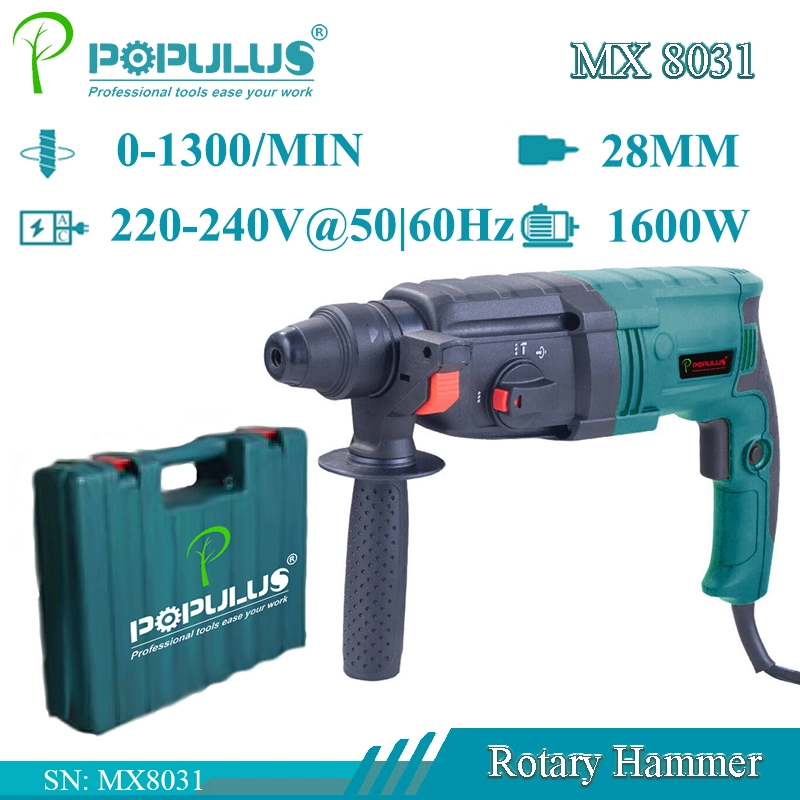 Le Populus nouveau marteau rotatif de qualité industrielle d'arrivée d'outils électriques 1600 W/28mm marteau électrique pour le marché indien