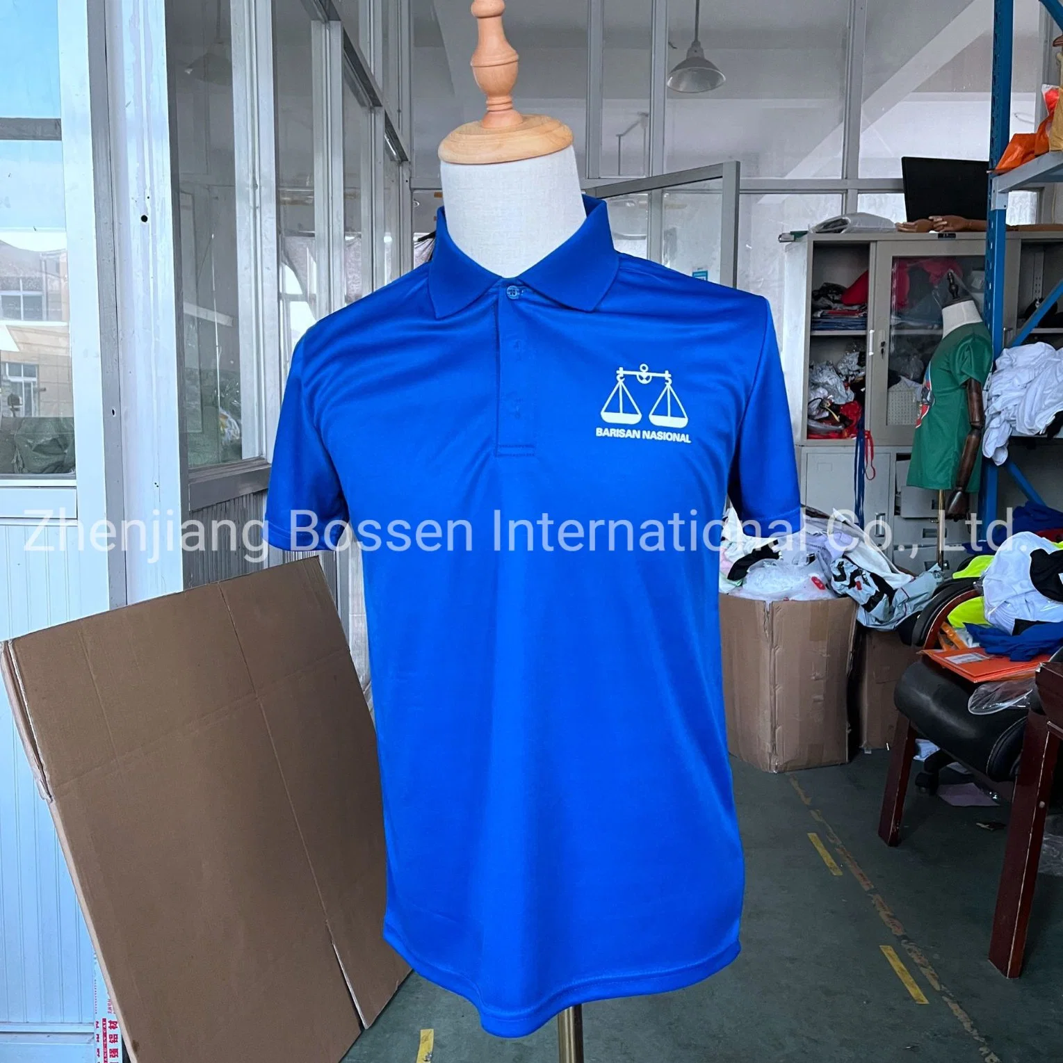 China Polo Shirt مصنع تصميم مخصص طبع الدعاية الزرقاء قميص بولو سياسي لحملة انتخابية رخيصة
