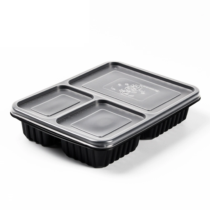 Three Compartment Disposable Lunch Box Meal Prep Plastic Food Container with Lid Picnic Takeaway Box Reusable