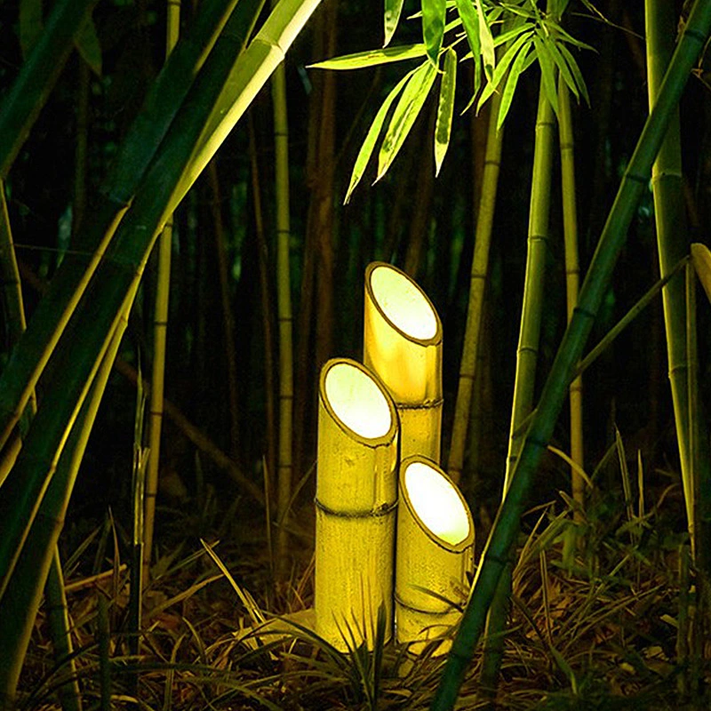 LED lámpara de bambú de césped al aire libre Jardín Lámpara de plástico reforzado con fibra de bambú resistente al agua luminosa de simulación de la luz de lámpara tubo de bambú