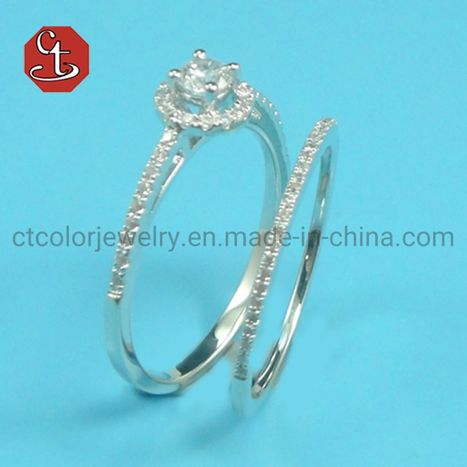 /Bridal establece con marquetería 2pcs el anillo de boda romántica propuesta romántica allanar AAA+ Cubic Zircon Color Verde Naturel Stone Joyería de Plata