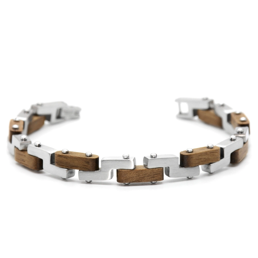 Bewell Fashion Stylish Gift Plated Stainless Steel with Wood Lady Wrist Bracelets