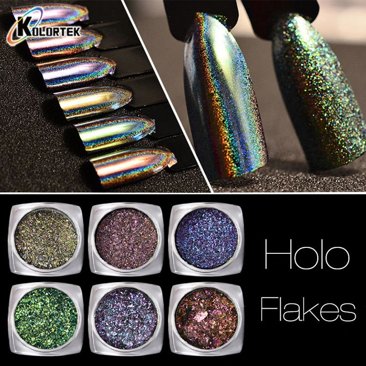 Nail Art brillante Color Cambiar polvo holográfico láser