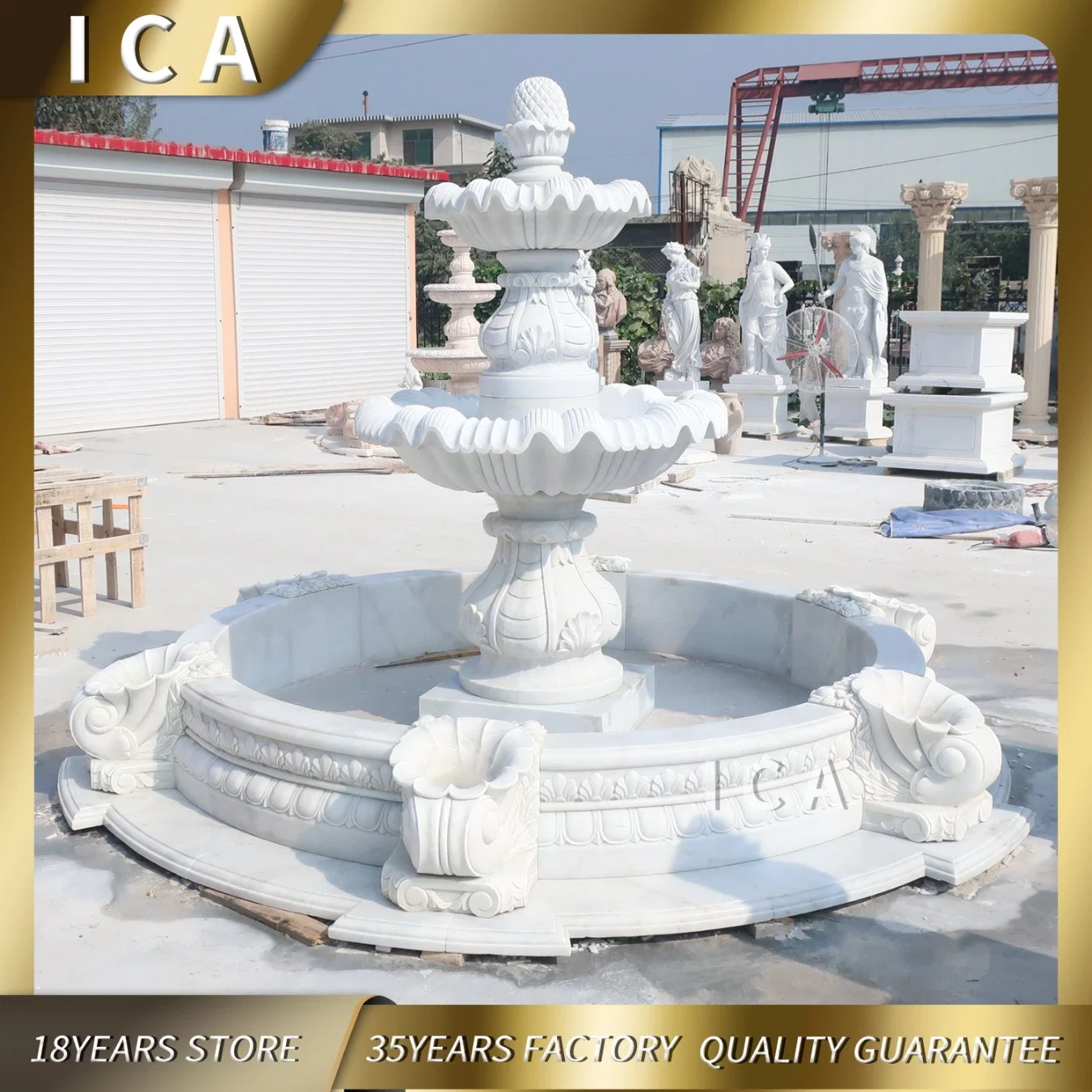 Decoração de ornamentos de jardim China fábrica de fornecedores natureza decorativa personalizada ao ar livre Stone Water Layer fonte de mármore branco para venda