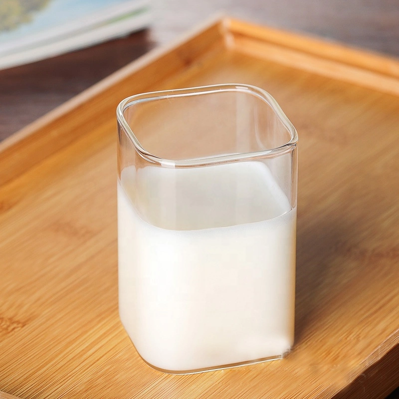 Heißer Verkauf Borosilikathitzebeständig Quadratische Form Milch Single Wall Getränke Kaffee Glas Tasse