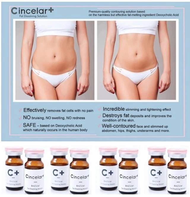 Cincelar Plus Certified Lipolysis Fat Dissolve Kybella Belkyra Injection for Double-Chin Abdomen Flanks Saddlebags Thighs Arms Weight Loss Treatment