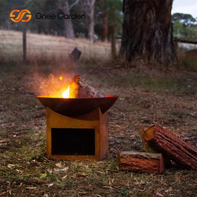 Camping acero Corten brasero Metal Fogata con Woodstorage