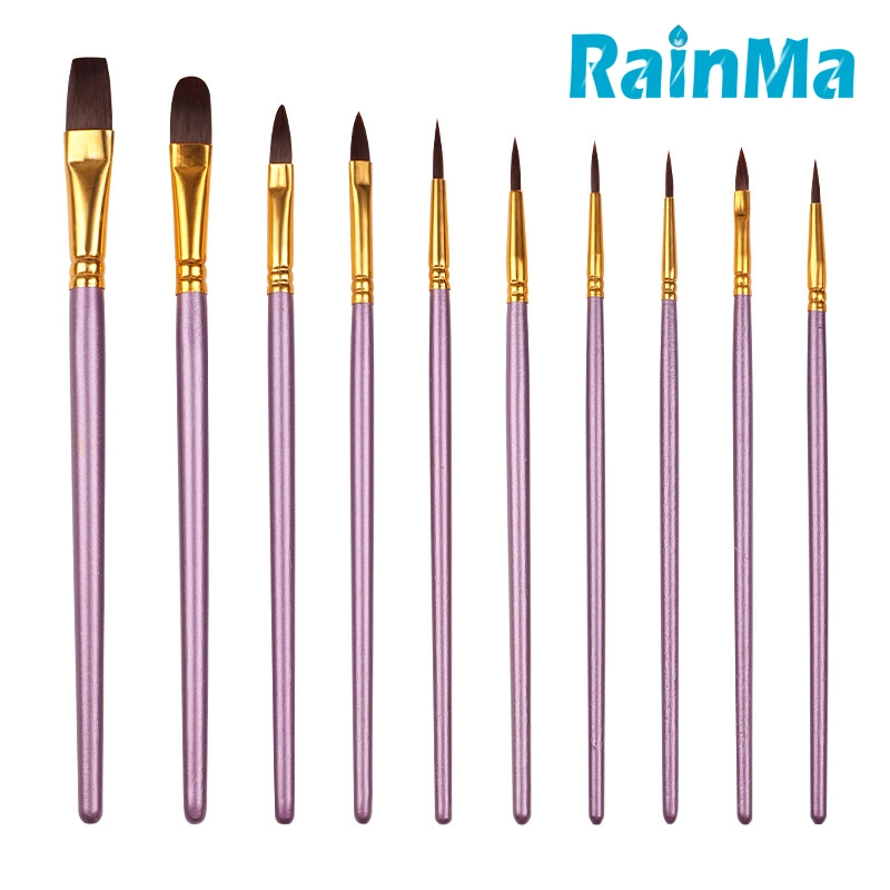 Nylon Hair Artist Paint Brushes Set for Acrylic Oil Watercolor in Purple Color