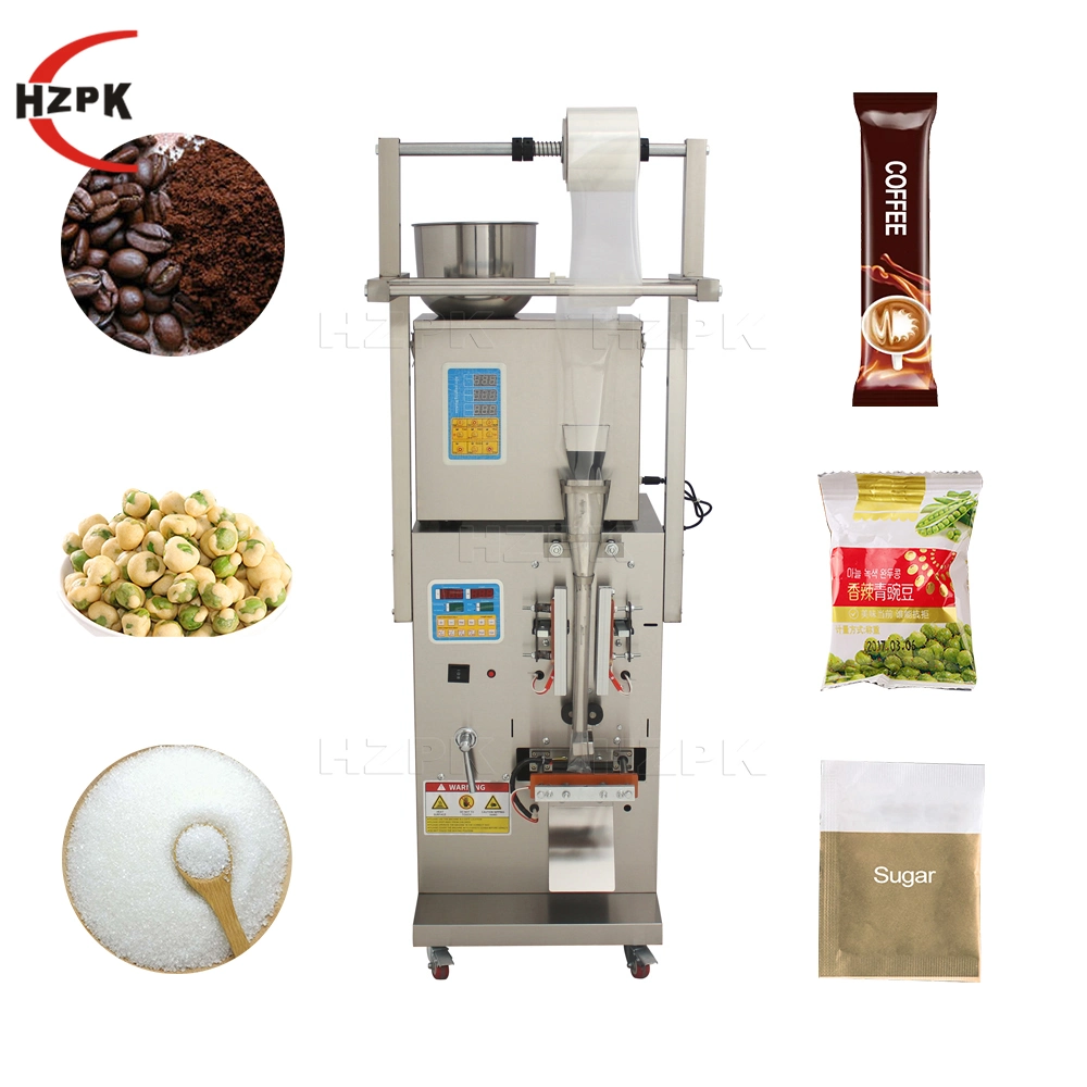Hzpk Automatic Spice Granular Peanut Pod Tea Mini Plastic Pouch Sachet Bag Multi-Function Weighing Filling Packaging Machine