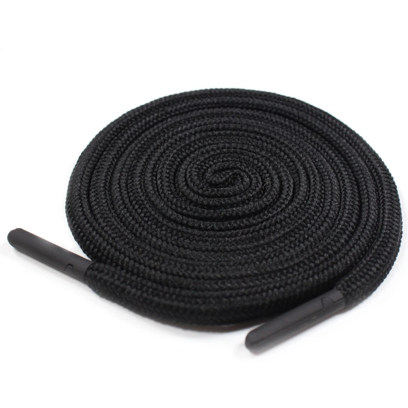 Custom Black Round 5mm/6mm/7mm Polyester Drawstring Rope with Metal Tips