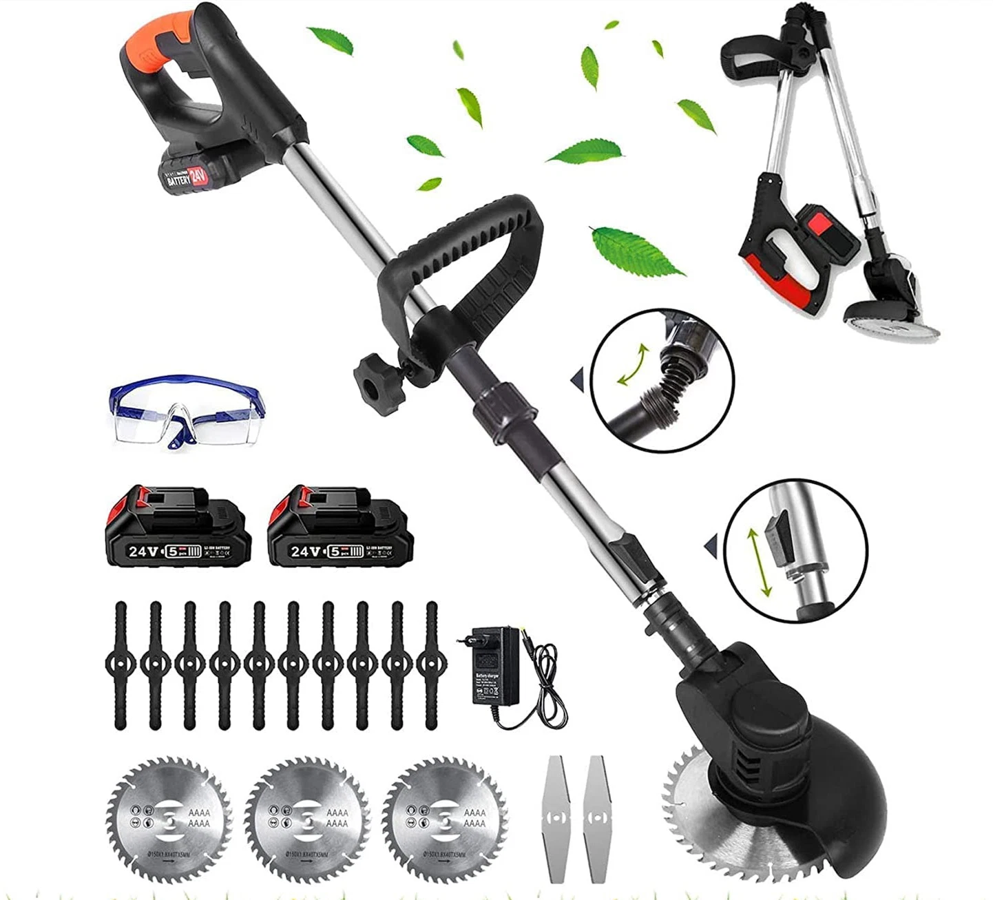 Handheld Electric Cordless Grass Trimmer with Metal Blade