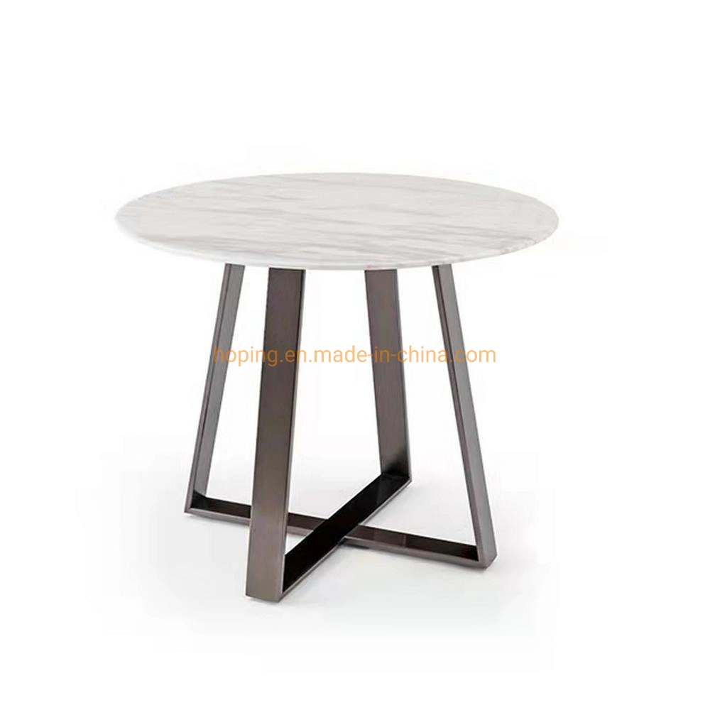 Newly Designed Simple Round Side Table Tea Table Coffee Table Corner Table with Marble Top and Carbon Steel Cross Shape Four Legs Home Furniture Hotel Furniture