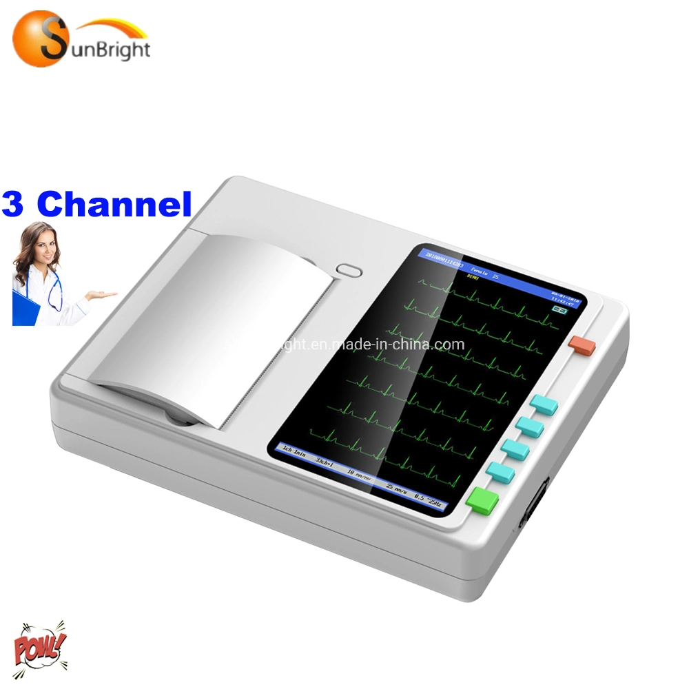 3 Channel Tela sensível ao toque do dispositivo médico Portable 12 derivações de ECG