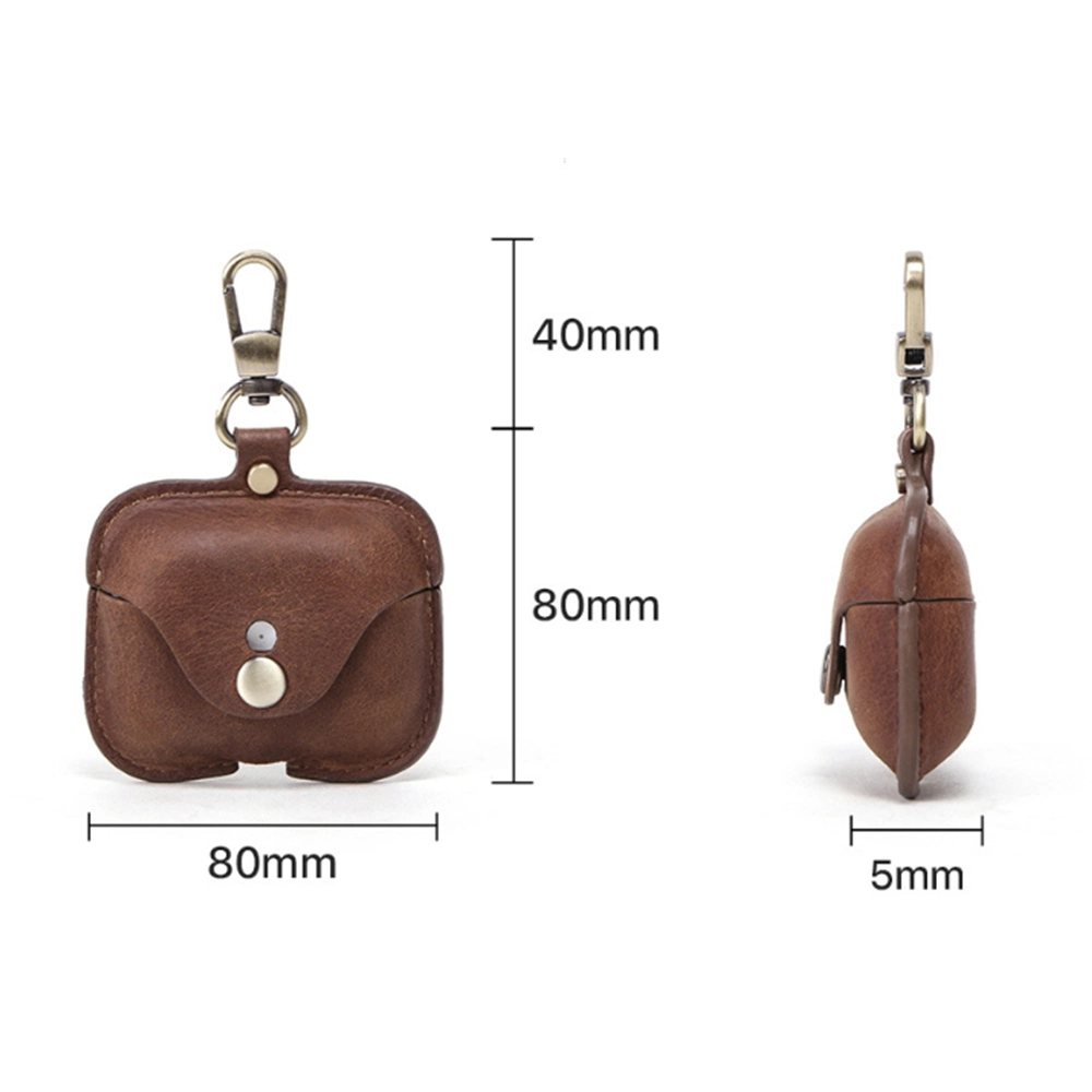 Metal Button Closure Bags Cases Genuine Leather Wireless Earphone Case