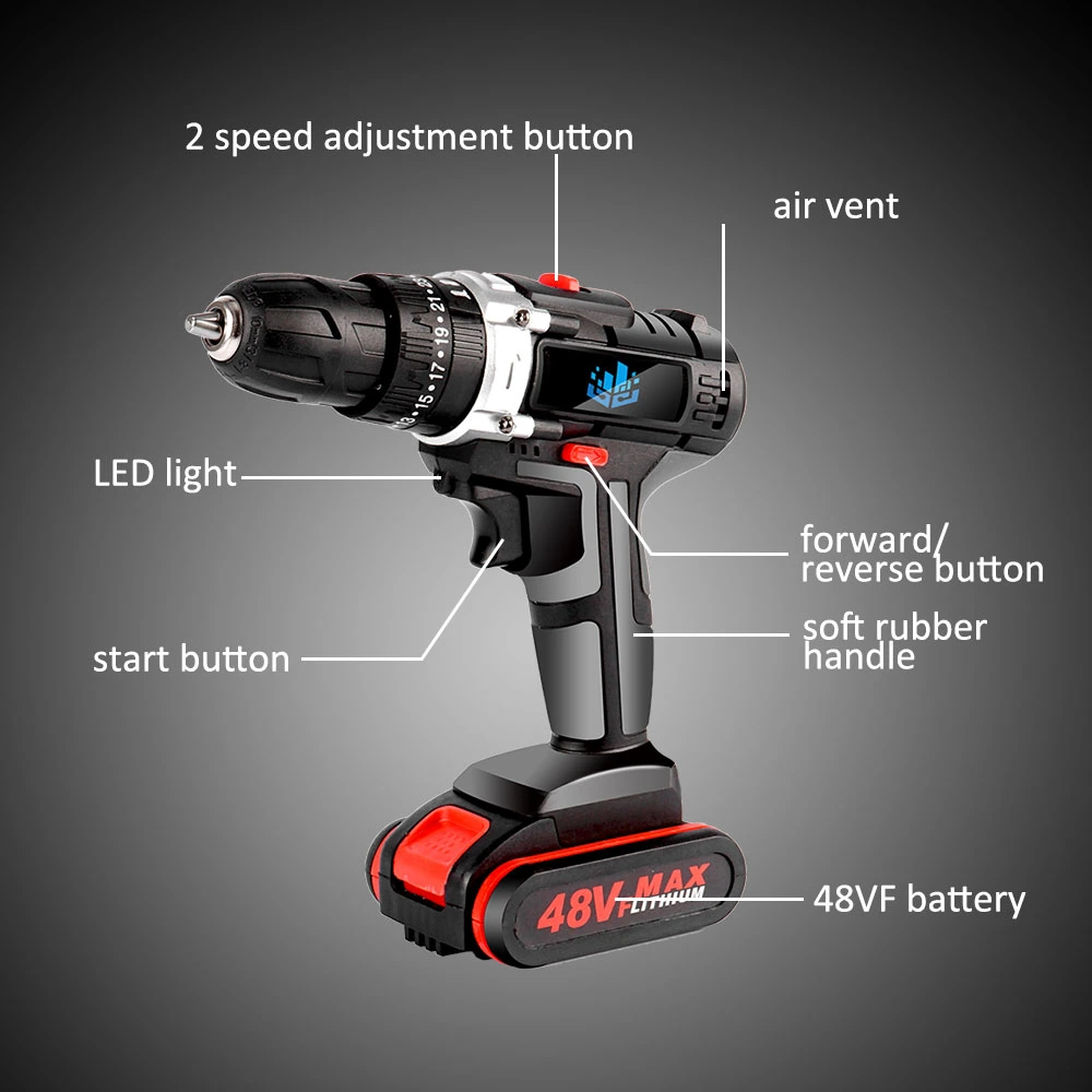 Taimimei 48vf Electric Screwdriver 3-in-1 Handheld Cordless Electric Impact Drill Electric Hammer