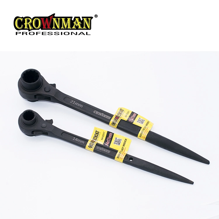 Crownman Ratchet Dual Sockets Wrench with Function Tail with Carbon Steel Material