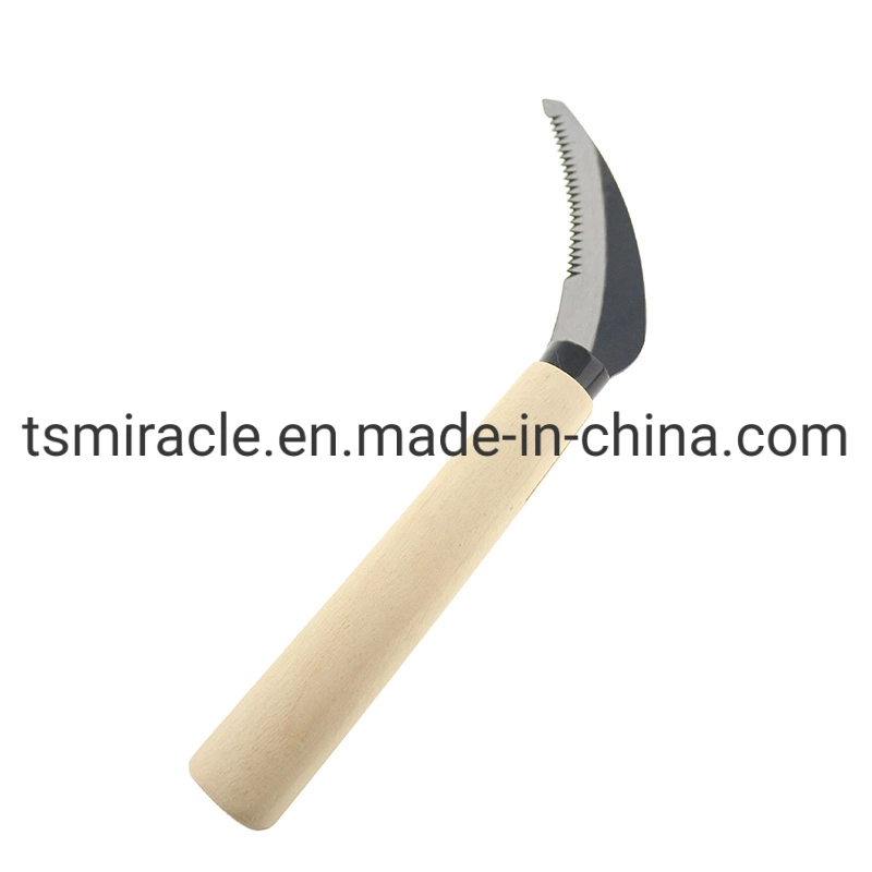 Vente à chaud Outils à main avec manche en bois couteaux à cane acier Faucille à dents d'herbe 34 cm avec faucille agricole à poignée en bois