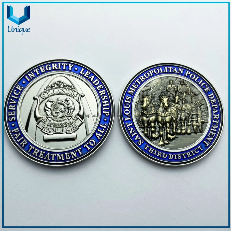 Una muestra gratis de metal personalizados de Fábrica de Moneda de menta de China de aleación de zinc fundido con recubrimiento de dos tonos de esmalte de la policía de la Moneda de la medalla de Sounevir EE.UU.