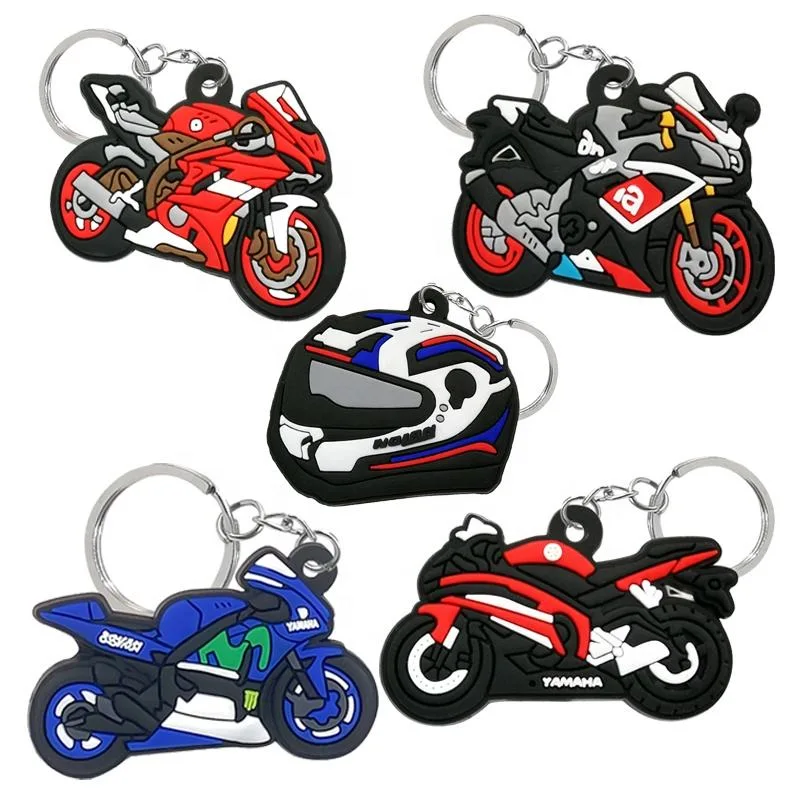 Custom Logo Gummi Silikon Motorrad 2D weich PVC Kunststoff Metall Ring Schlüsselanhänger als Geschenk