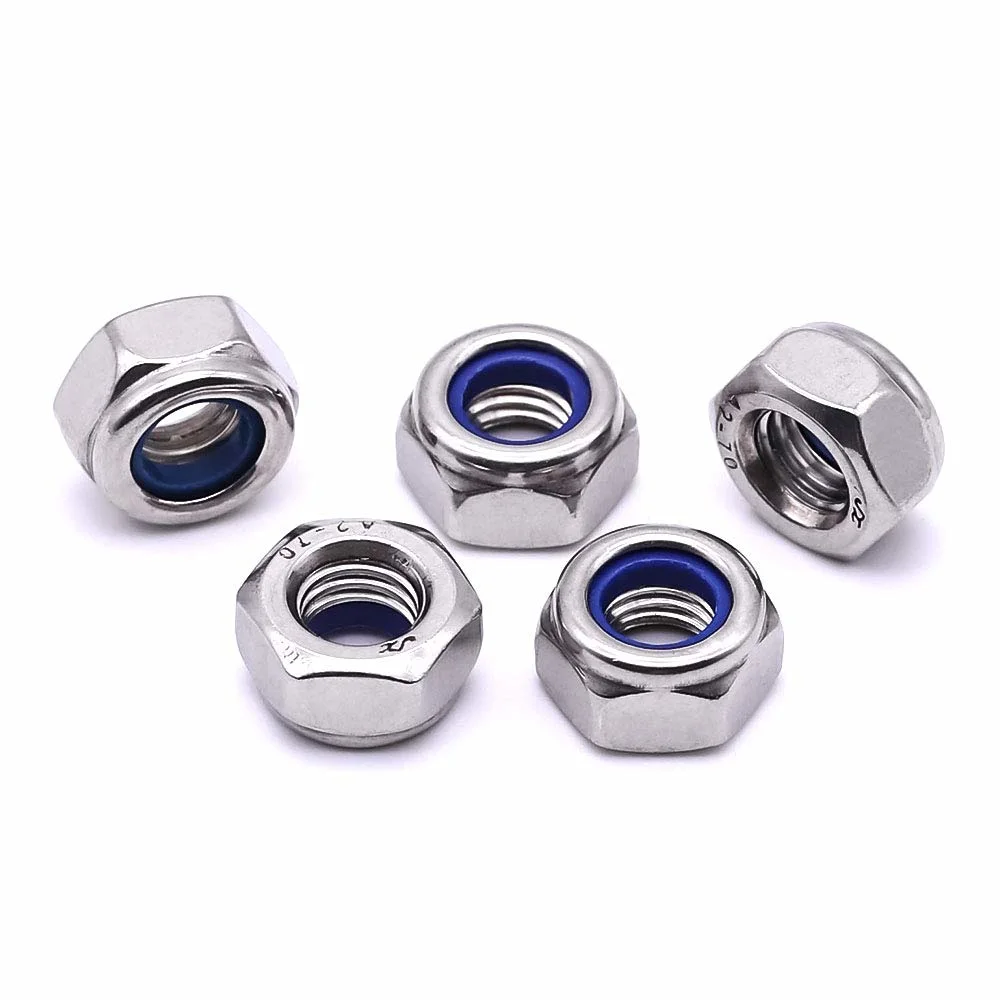 304 Stainless Steel Hex Nylon Insert Lock Nut Fine Pitch Self-Locking Nylock Nut Locknut M8 M10 M12 M14