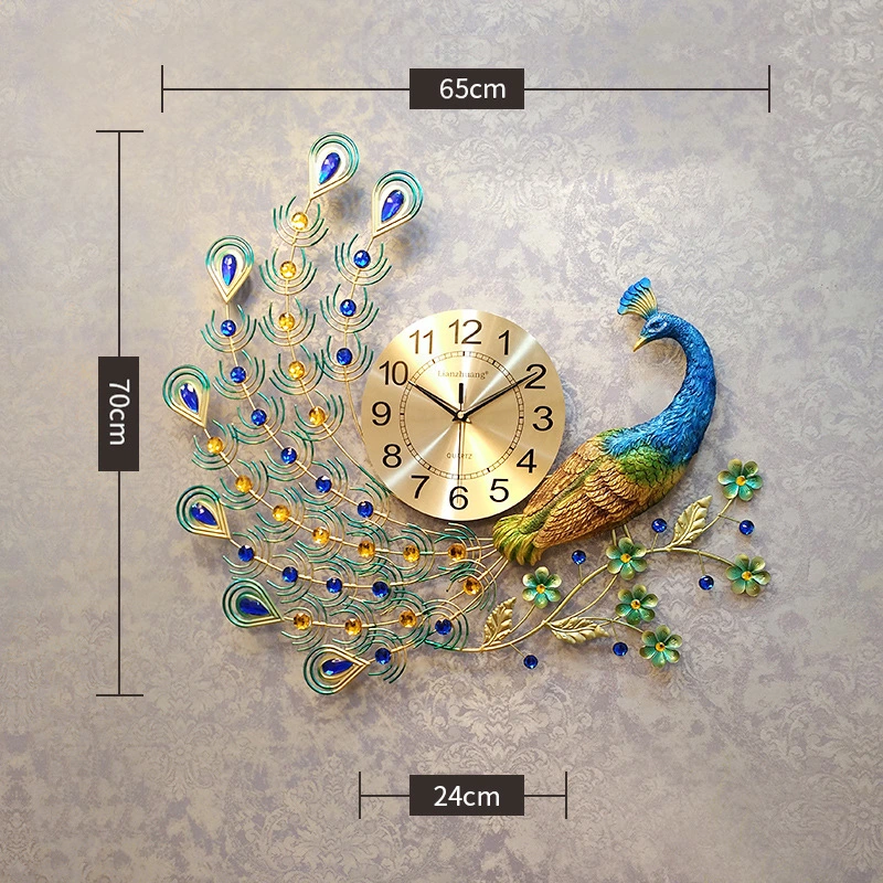 New Design European Fancy Makeup European Style Peacock Wall Clock