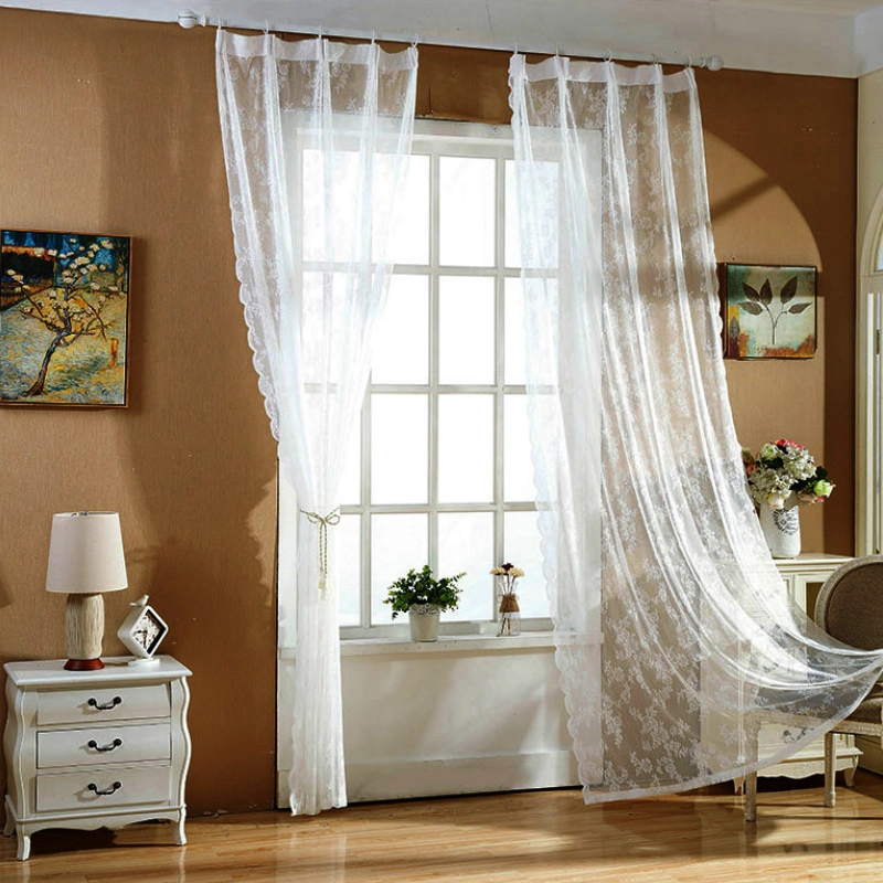 Wholesale Ivory Elegant Scalloped Edges Safety Light White Modern Home Bedroom Window Door Blackout Luxury Tulle Lace Design Curtain for The Living Room