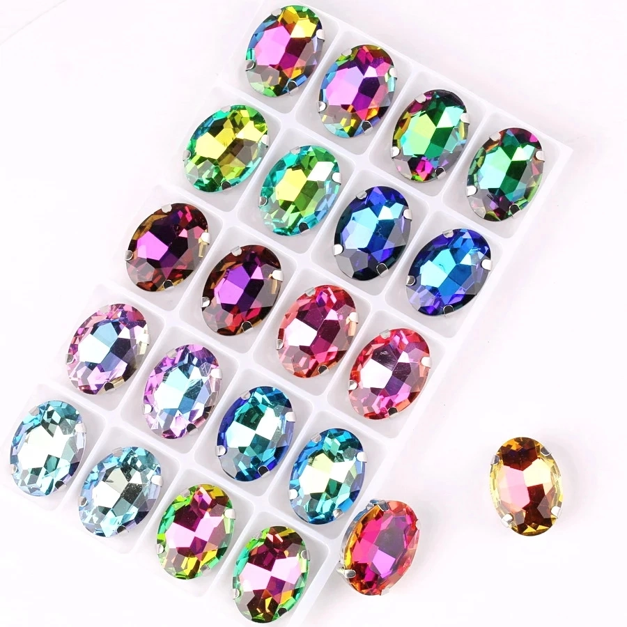 Configuración de la Garra de plata de forma oval 20pcs/P Rainbow &amp; Jelly Cristal colores Ab 10*13*14mm 18mm coser Rhinestones aplique DIY