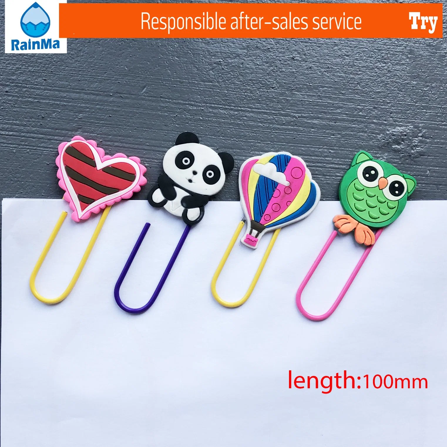 Cheap 100mm Color Paper Clip with PVC Cartoon Shape and Logo Custom