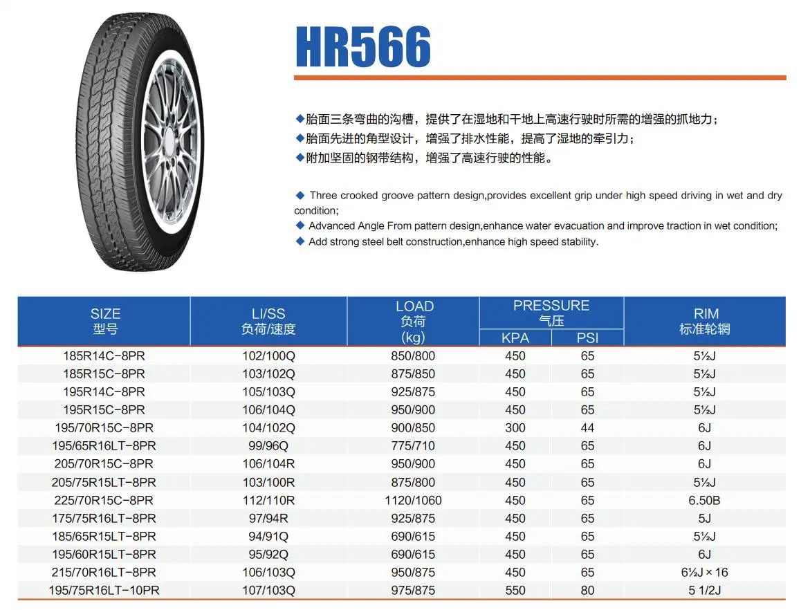 China Bearway precios baratos en cantidades grandes de la marca HR556 Neumático de turismos Neumático de Camión ligero Van neumáticos 155r13lt 165 r13C 175r13lt 175r14c 165/70R13c 175/70R14lt 6PR/8PR