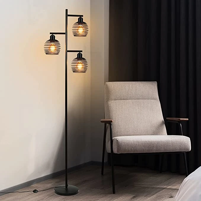 Vintage Retro 3*E27 Socket Metal Black Industrial Floor Lamp for Bedroom