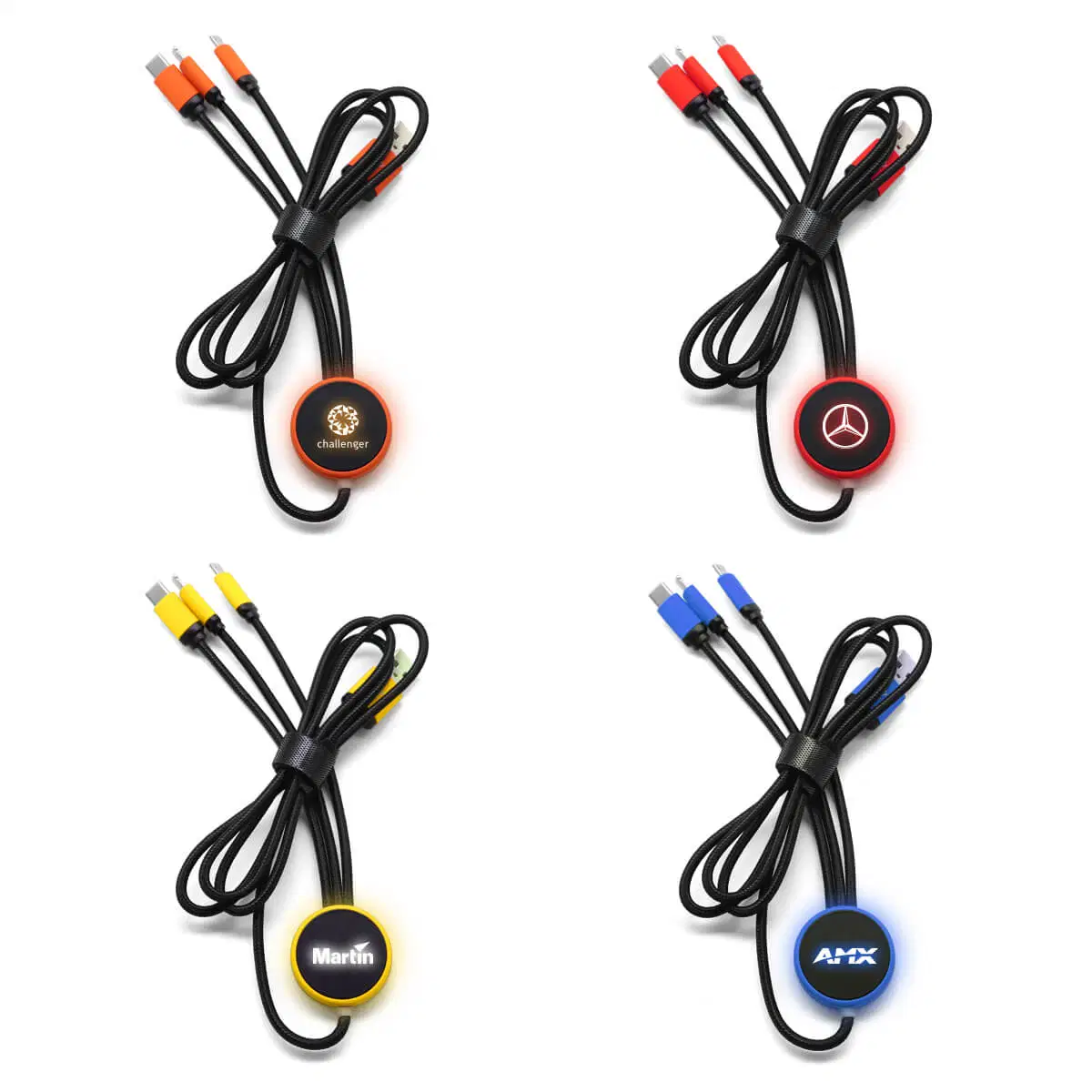 4 in 1 LED Light-up Logo USB Long Charging Cable Keychain