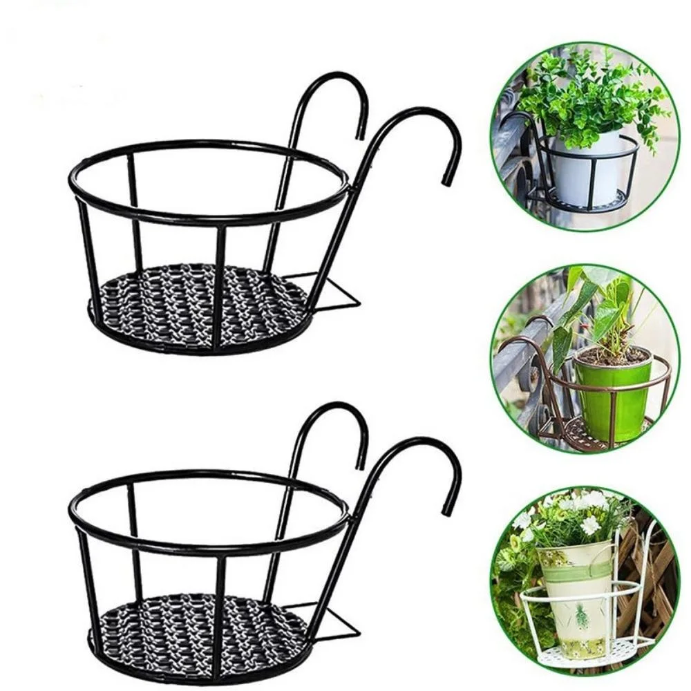 Iron Art Hanging Basket Plant Holder Stand Flower Pot Hanger Rail Planter for Indoor Outdoor Patio Balcony Porch and Fence Wyz19878