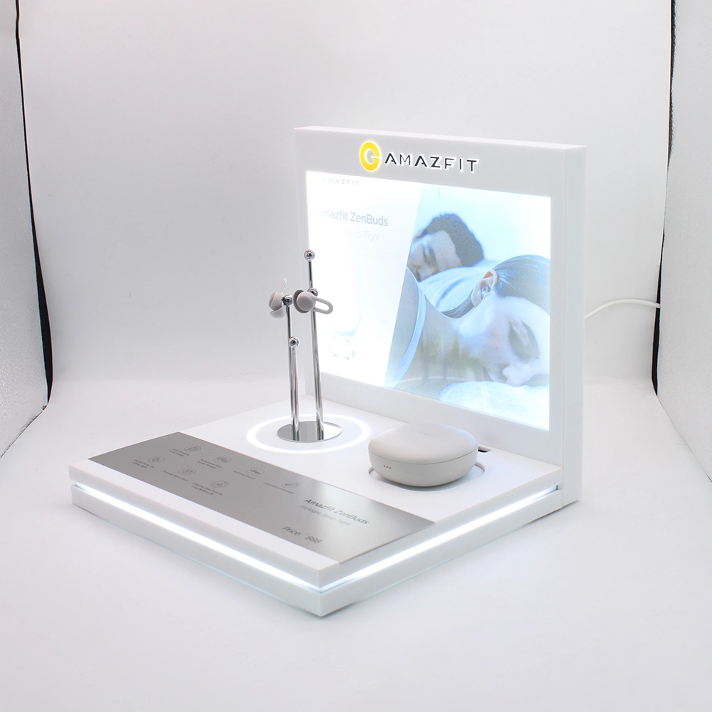 Customized Acrylic Bluetooth Headset Display Rack LED with Advertising Screen