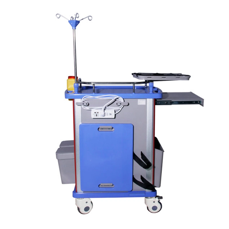 Hospital ABS Emergency Cart with Different Height Slot Drawers and CPR Board Cable Holder