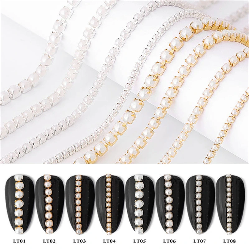 3D Nail Art Decoration Nail Art Rhinestone Gold Silver Metal Nail Peral Chain Nail Art Alloy Zircone Decoration