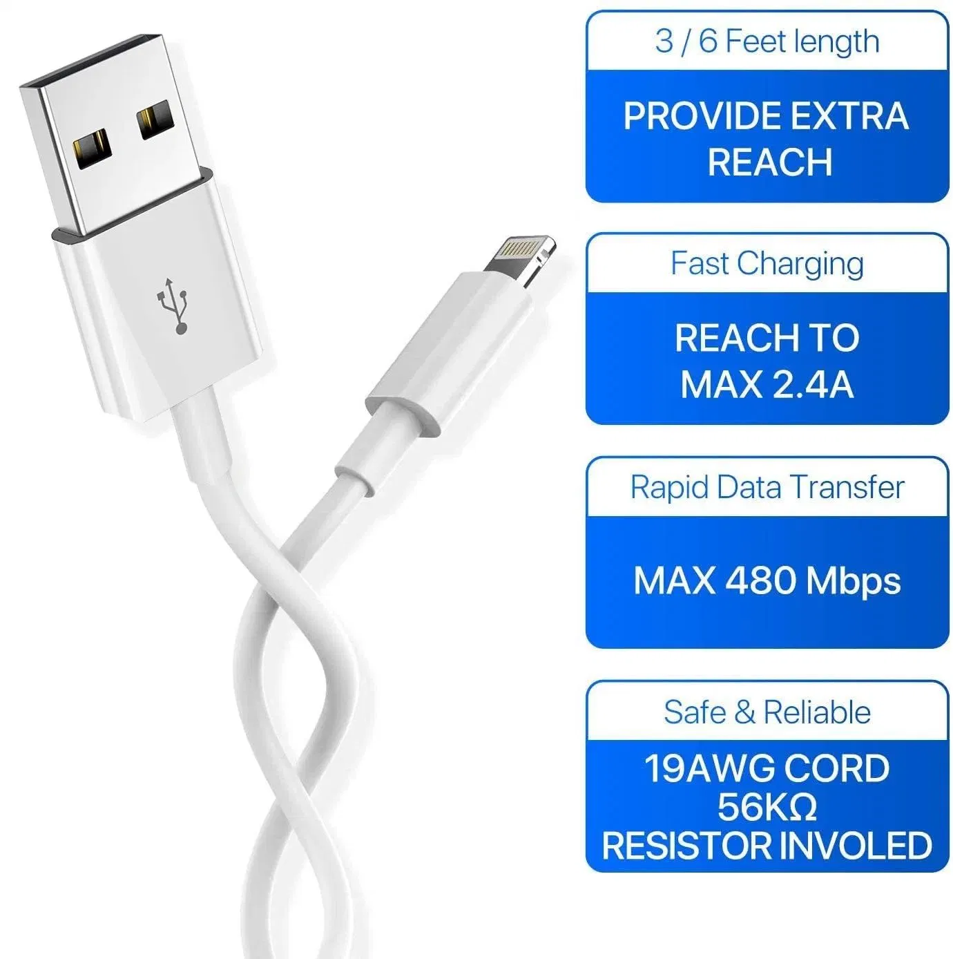 Câble de données de téléphone portable 2.4A câble de données de téléphone USB I. Chargeur rapide d'usine pour câble de données USB i Phone haut Câble de données de qualité Lightning USB