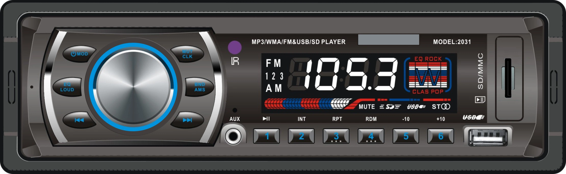 2031 Fixed Panel Digital Head Unit Car Stereo CD Player