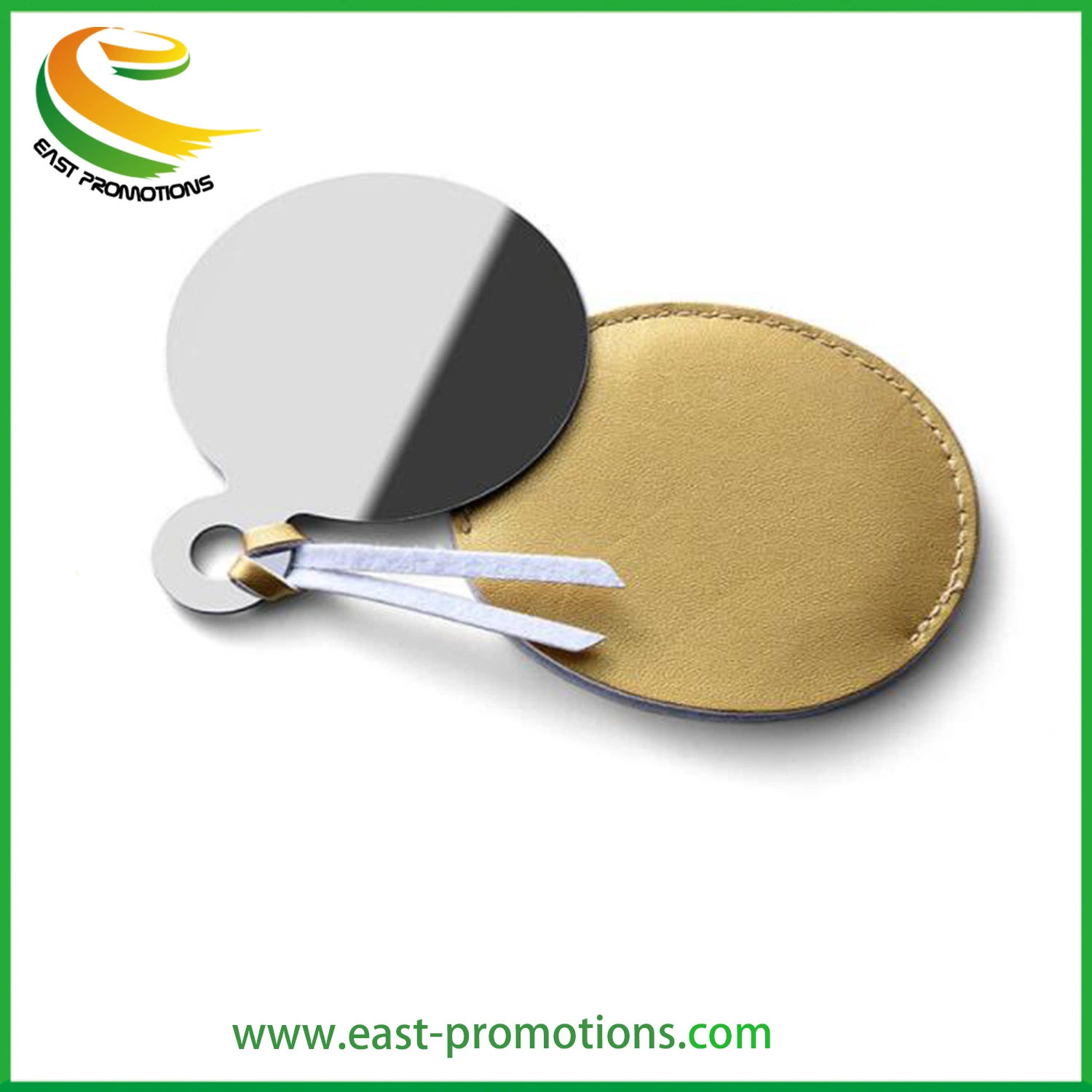 Custom Logo Epoxy Metal Stainless Steel Cosmetic Mirror Leather Pocket Round Mirror for Gift