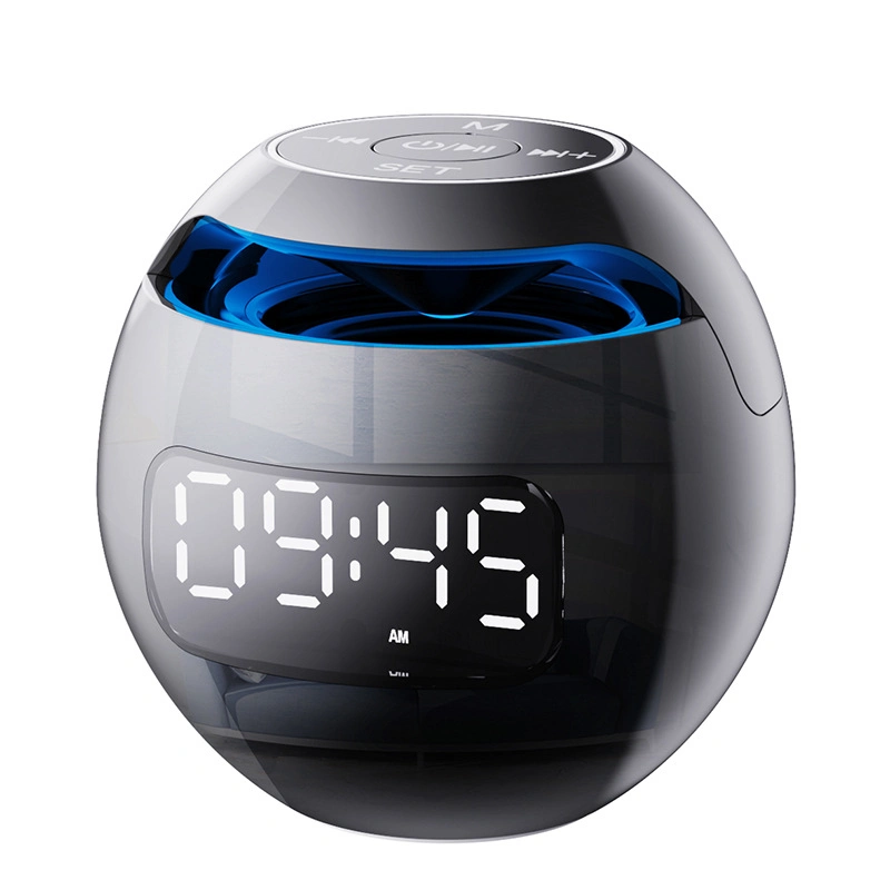 Relógio de alarme portátil Mini com bola de luz LED colorida de chegada Coluna Bluetooth TF Card MP3 Music Play Sound Box