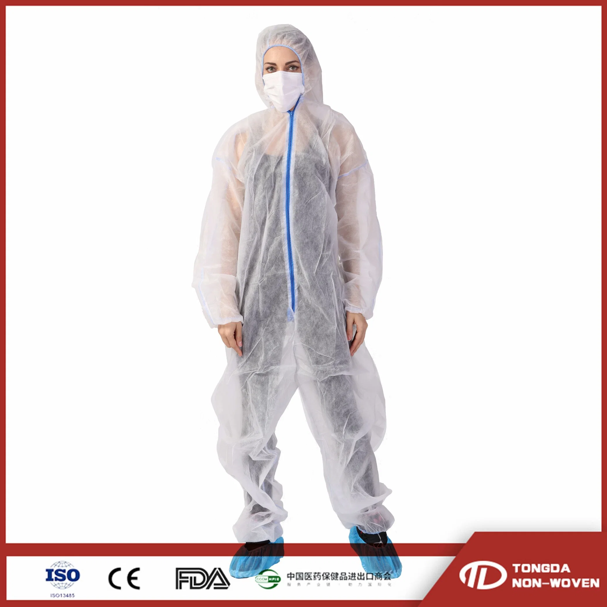 PP SMS Non Woven Industrial Safety Chemical Hooded Dust Suit Protective Clothing Disposable Coverall with Elastic