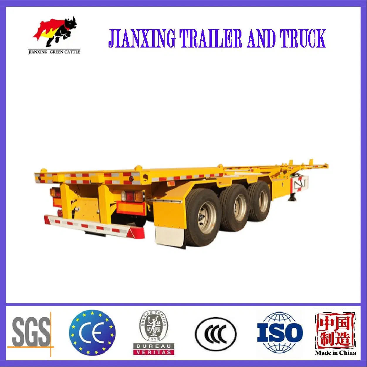 3 Axles 20 FT Towing Small 60 Tons 2 Container Tractor Tandem Chassis Skeleton Semi Trailer for Sale