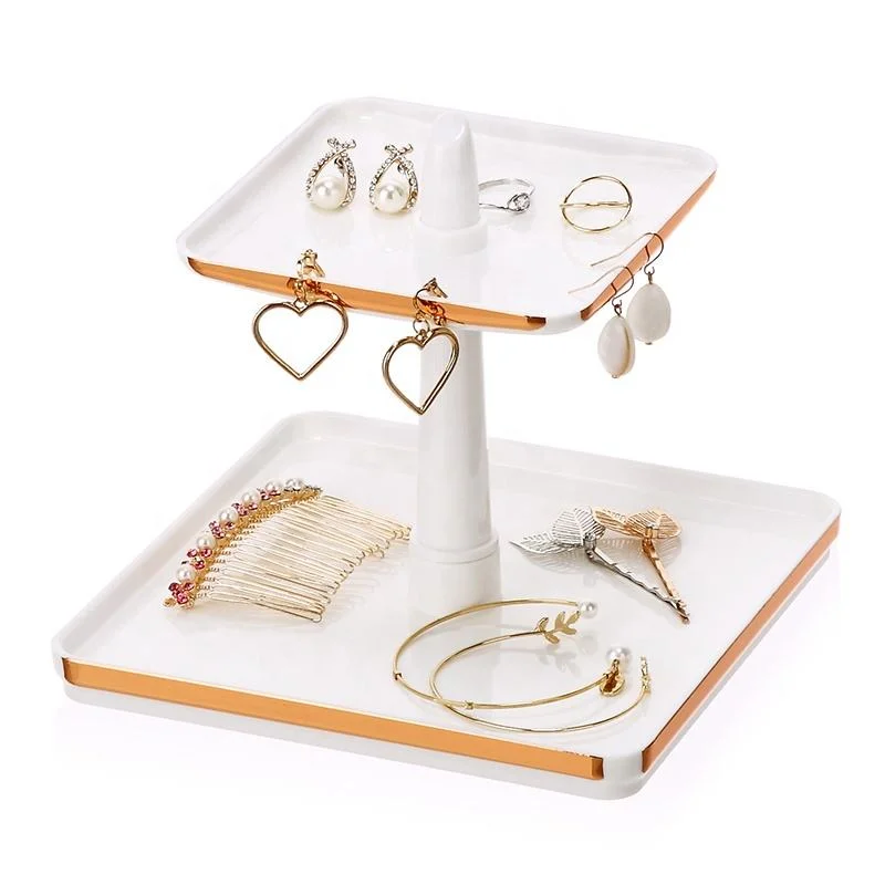 Desktop Detachable Jewelry Accessories Rings Earrings Storage Holder Plastic Rose Gold Marble Jewelry Storage Organizer Tray