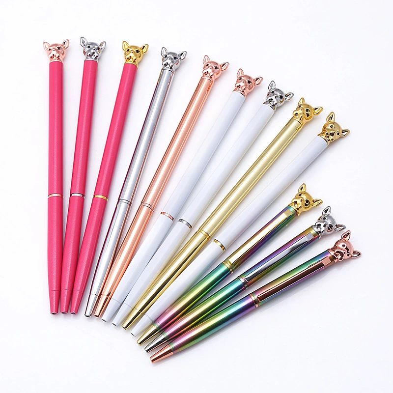 Creative Fox Head Metal Ballpoint Pen Net Cute Gold Animal Girl Heart Stationery Gift Pen