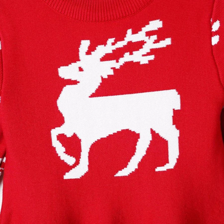 2022 Girls' Knitting Dress Children's Christmas Blue Sweater Kids Deer Jacquard Clothing for Autumn and Winter