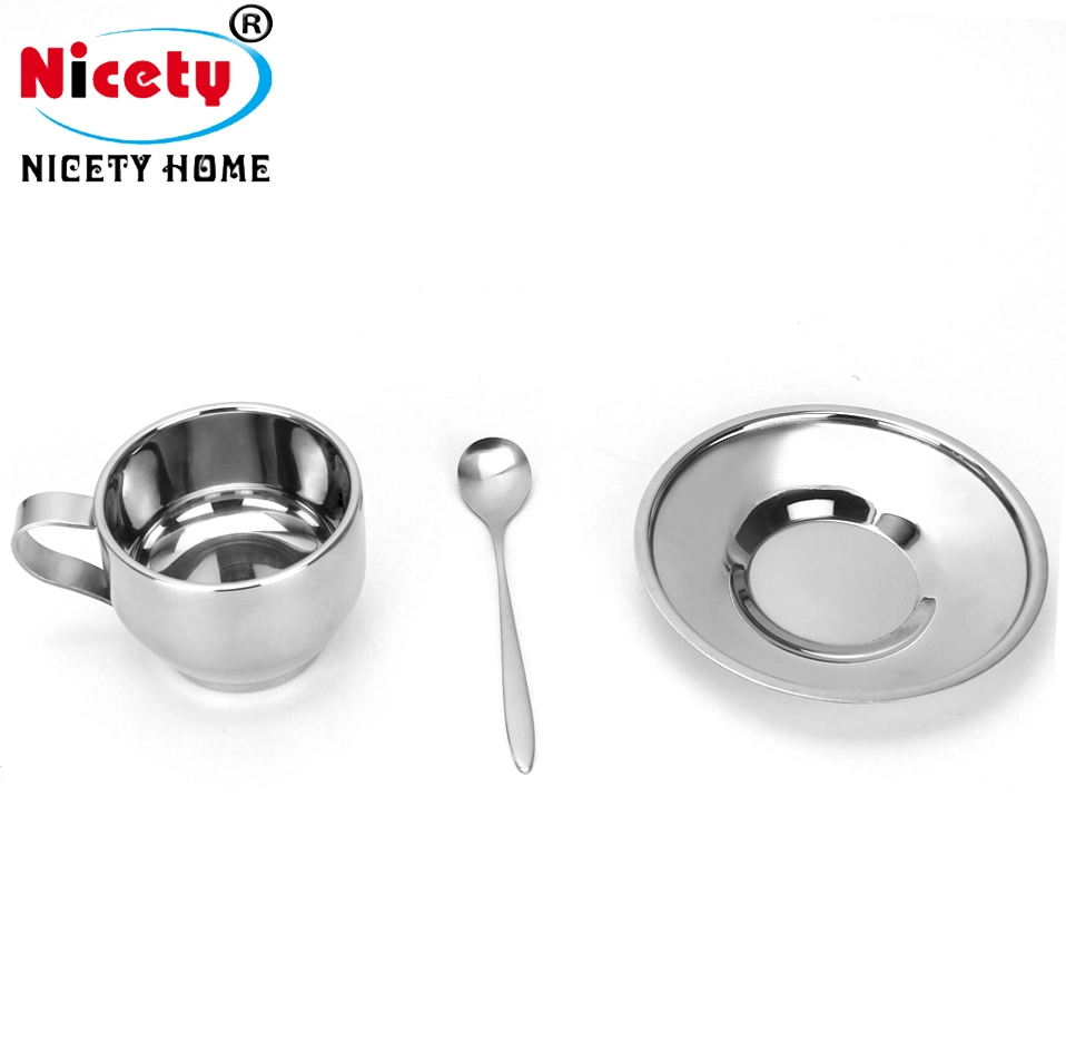 Anti-Scald Handle Spoon Plate Milk Tea Mug Stainless Steel Cappuccino Coffee Cup