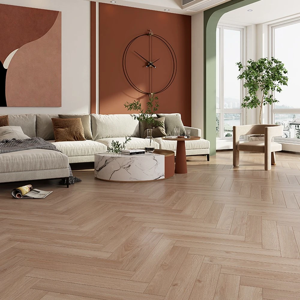 Plancher en bois laminé avec nouveau design et couleur à chevrons Motif V-Groove étanche à l'humidité