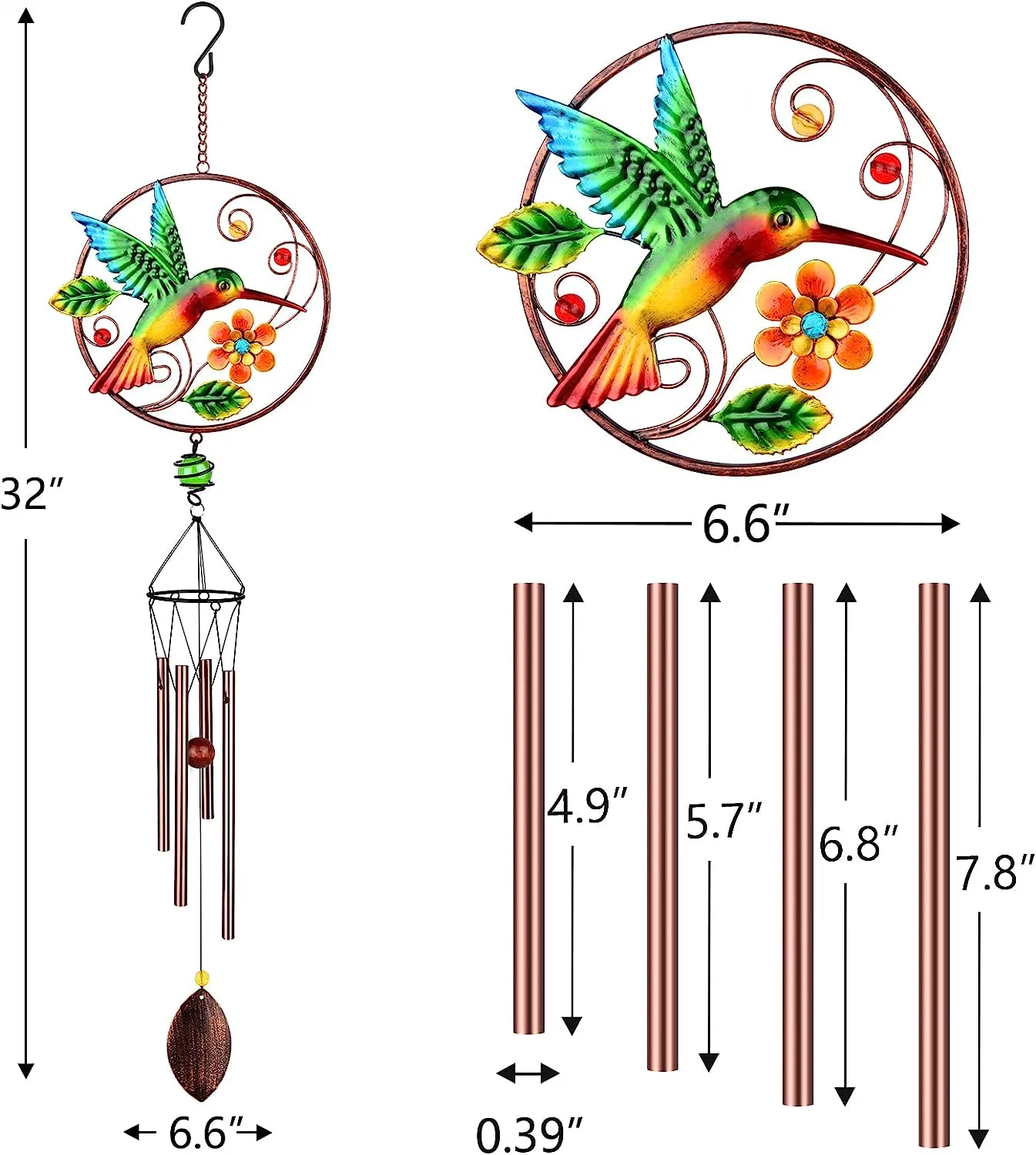 Wind Chimes, Creative Design Home Garden Decoration Gift Portable Metal Garden Wind Chimes for Home Garden Decoration