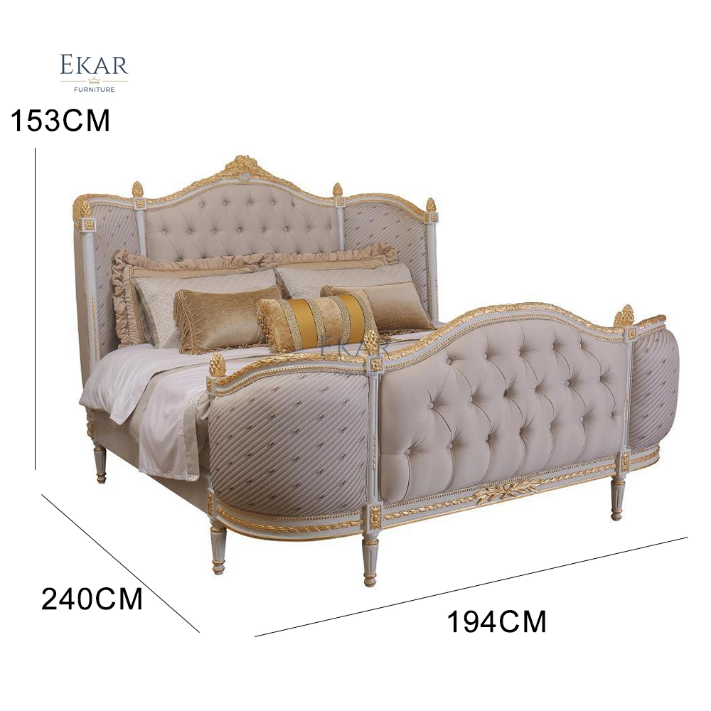 2023 Año Nuevo Oferta de lujo de estilo francés Royal Master cama tallada en madera maciza King Juego de dormitorio muebles Royal Hotel