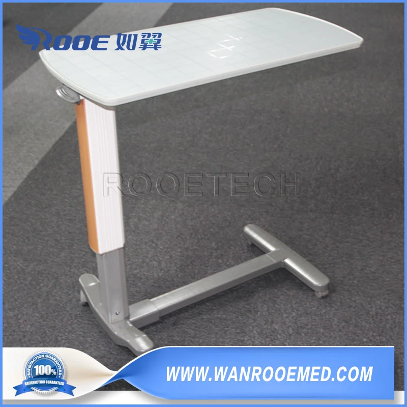 Medical Furniture Pneumatic Lifting Column Patient Overbed Table with Four Rotating Casters